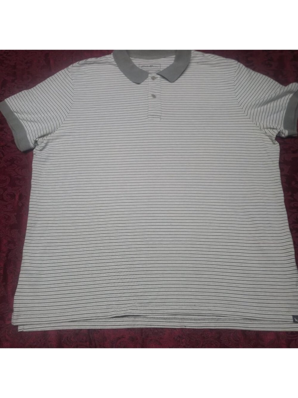 ​Eddie Bauer Outdoor Polo Shirt Mens 2XL Gray White Striped Cotton Blend